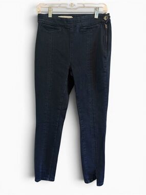 Pilcro and the Letterpress Navy High-Rise Skinny Jeans Cut Out Bottoms